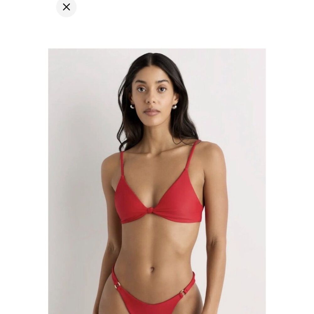 Quince Italian Knot Triangle Bikini Woman's XS Hi Leg Bottoms Small Cherry NWT